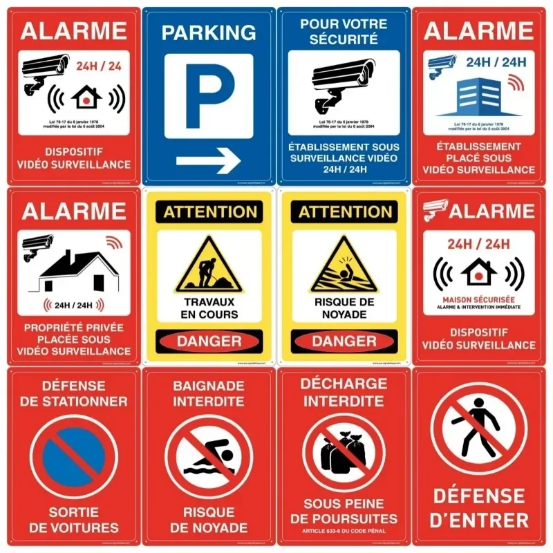 Panel de Señalización de Aluminio Rígido, Alarma con Video, Acceso Prohibido, Propiedad Privada, Atención, Defensa Contra Intrusiones, Señalización de Estacionamiento