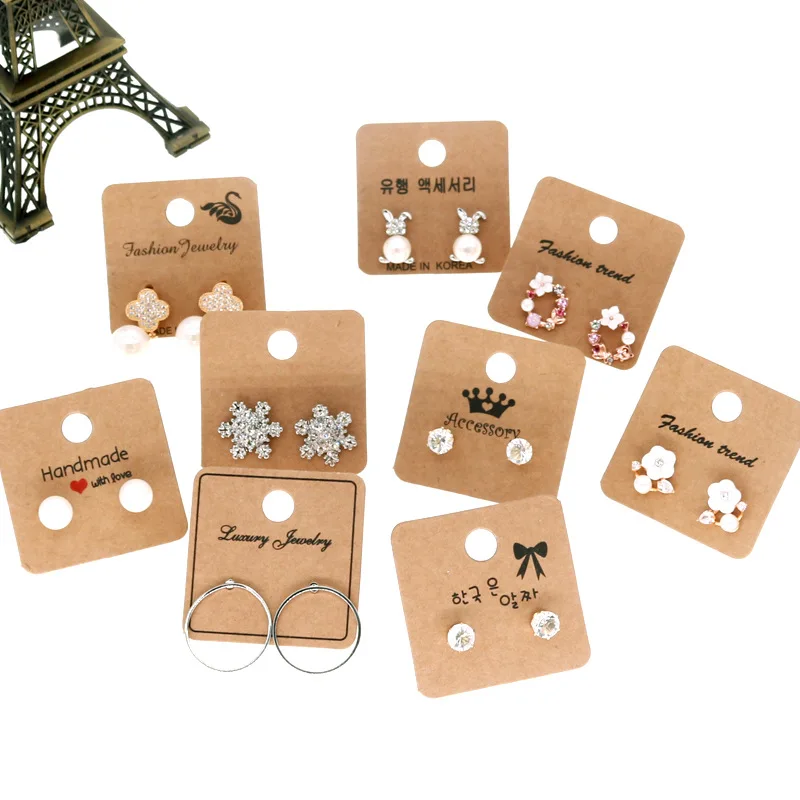 

100Pcs Kraft Paper Jewelry Display Cards Earrings Ear Studs Packaging Cardboard Handmade DIY Tags Storage Accessories 4*4