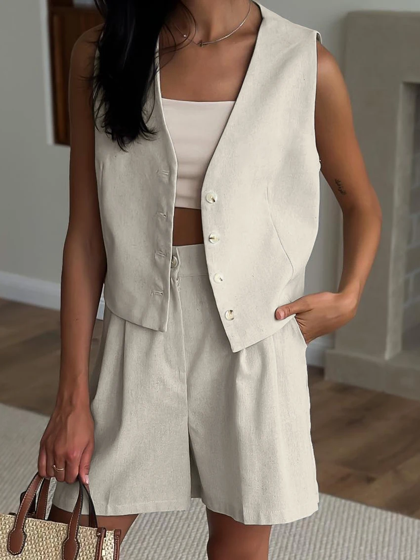 Marthaqiqi Summer Women Pajamas Suit V-Neck Sleepwear Sleeveless Nightwear Crop Top Nightgowns Shorts Casual Nightie 2 Piece Set
