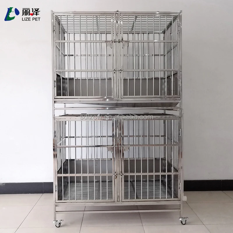 LIZE PET Heavy Duty Dog Crate Kennel Pet Cages Houses Stackable Stainless Steel Metal Dog Cage With Wheels