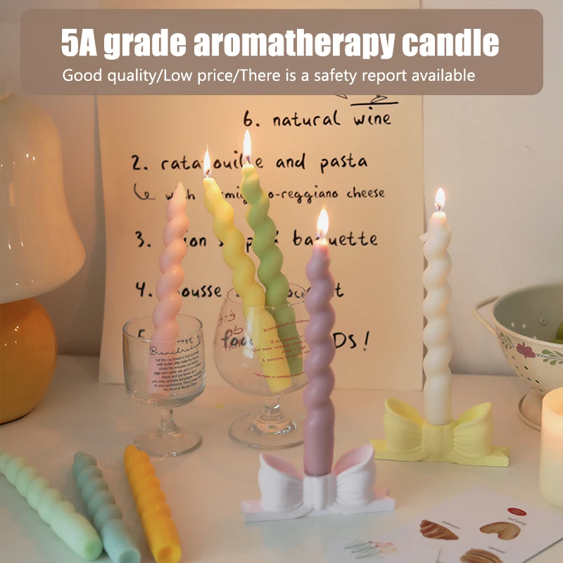 Ins Style Spiral Long Stem Candle Aromatherapy Candles Wedding Birthday Candles Smokeless Soy Wax DIY Party Home Decoration