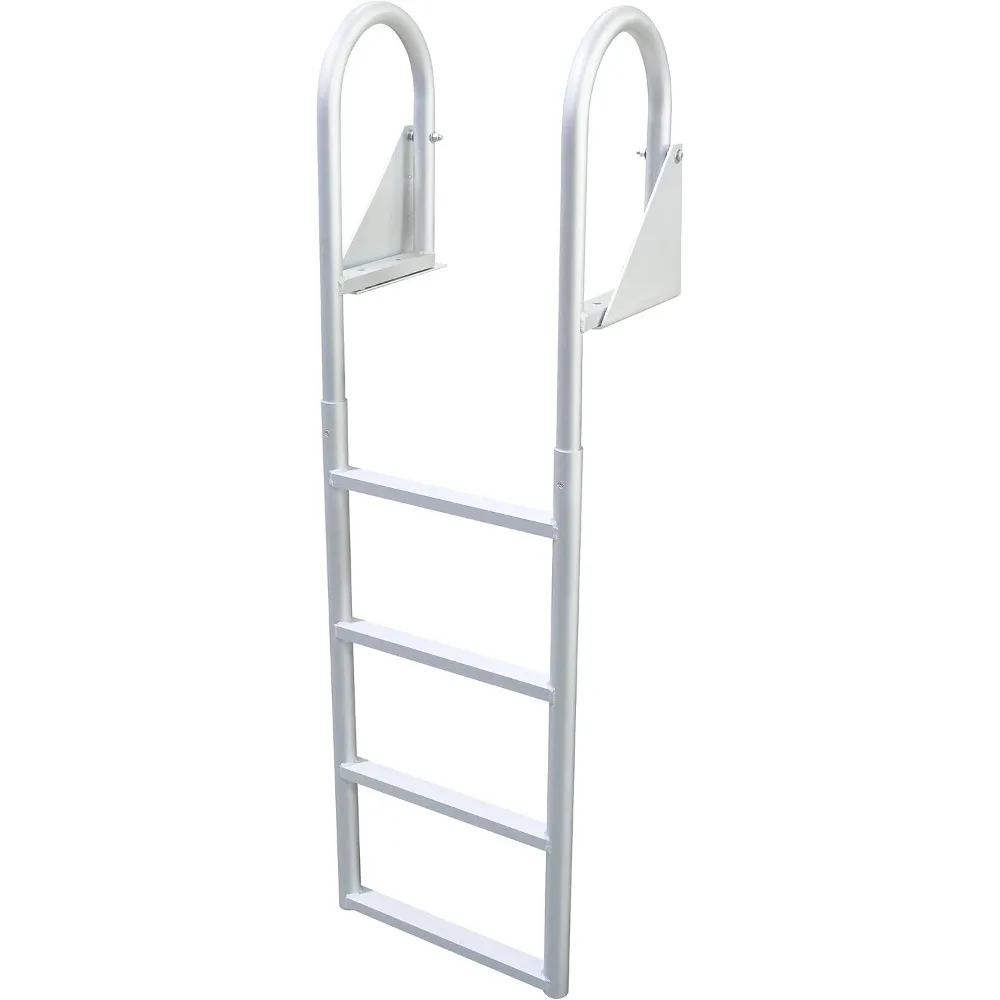 Heavy-Duty Flip-Up Dock Ladder: 4-Step, 21 Step Width, 49.5 Below Deck, Round Tube Frame