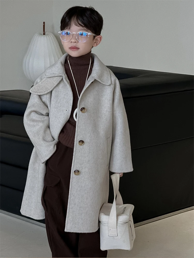 2-14Years New Kids Reversible Cashmere Coat Cool Boys Fashion Long Coat Fleece Thicken Warm OuterWear Children Winter Clothes