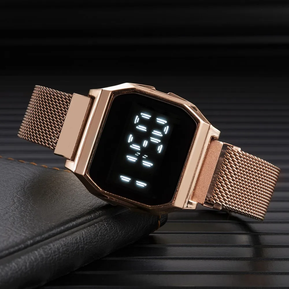 Luxury LED Digital Watches for Men Waterproof Metal Mesh Band Electronic Clock Fashion Gold Sliver Men Watch Gift Reloj Hombre