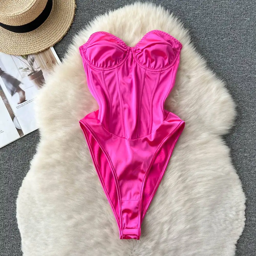 Fish Bone Waist Cinched Women\'s Bodysuit Rose Hotsweet Women\'s Pajamas Y2K Slim Sexy Sleeveless V-Neck Top Erotic Lingerie Hot