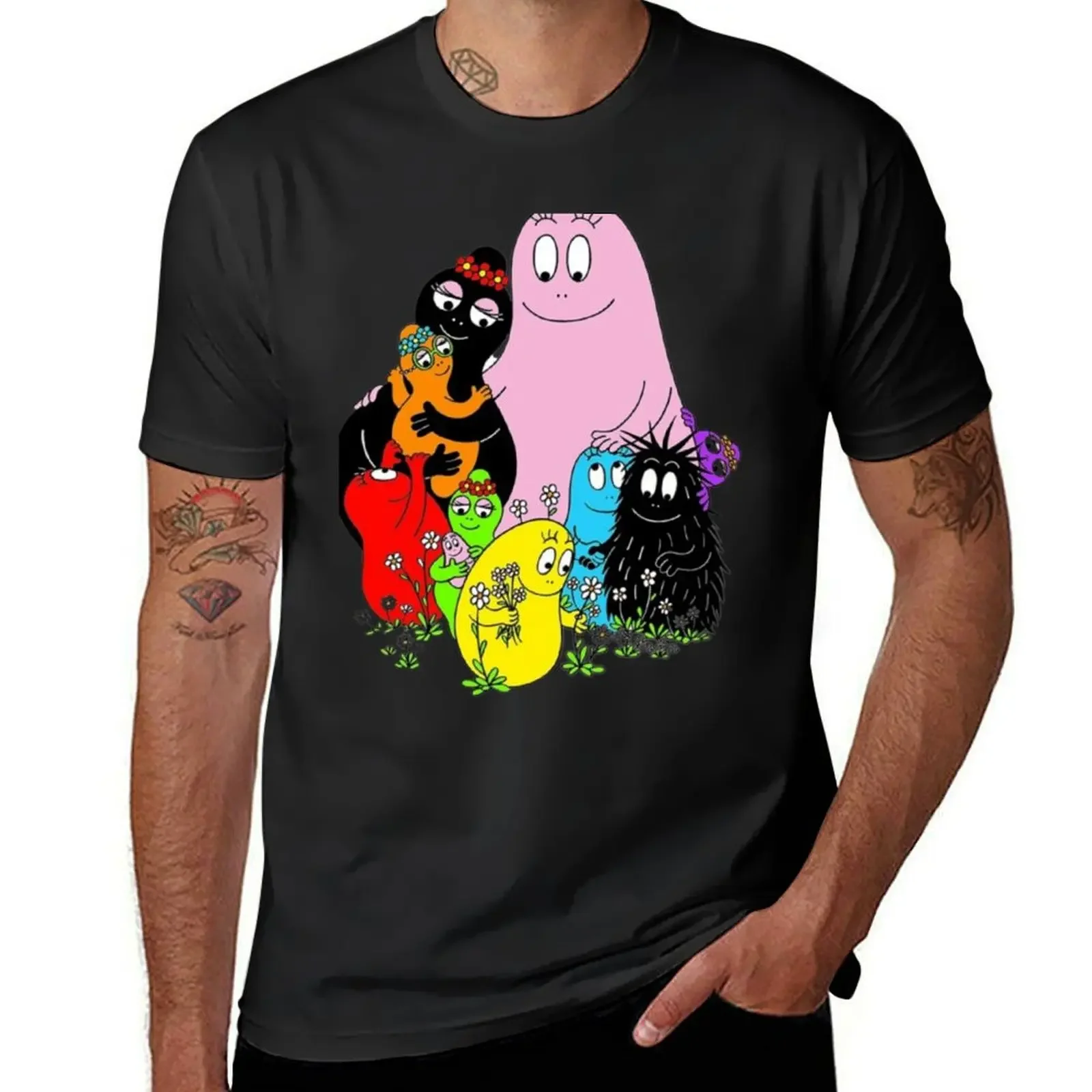 heavyweight Informal New Arrival vintage funny anime Hot Sale clothes Barbapapa en famille T-Shirt blanks anime clothes for men