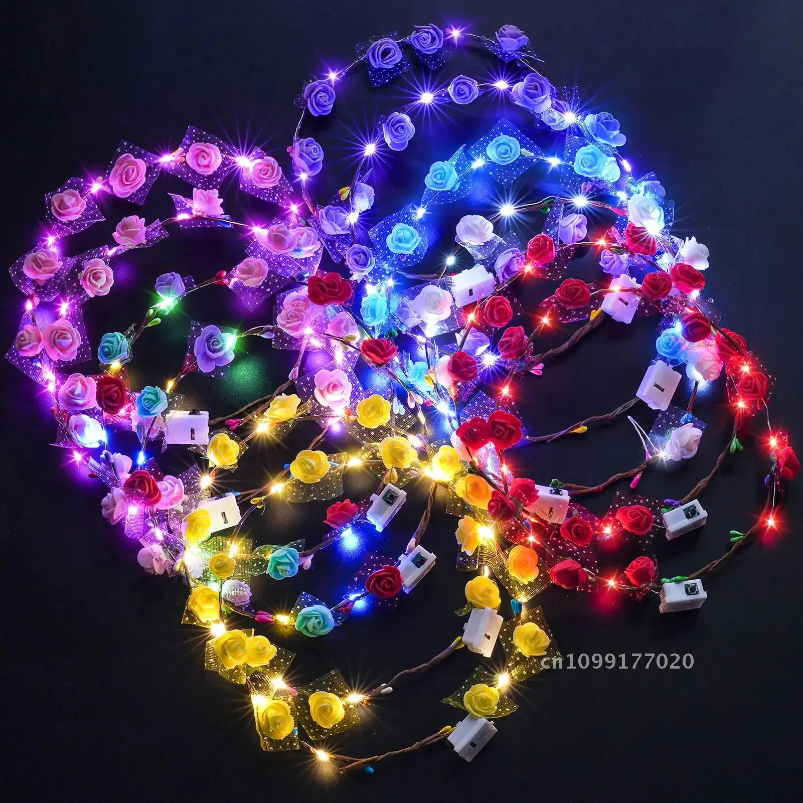 

12Pcs LED Flower Crown Adjustable Shower Glow Color Nights Headband Decor Wreath Party Garlands Baby Birthday Flower Wedding
