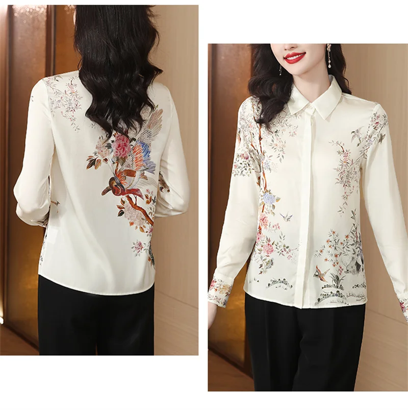 FANIECES Luxury Print Women Shirt Bow Tie Turn-down Collar Satin Blouse Elegant Ladies Top Office Workwear camisas y blusas