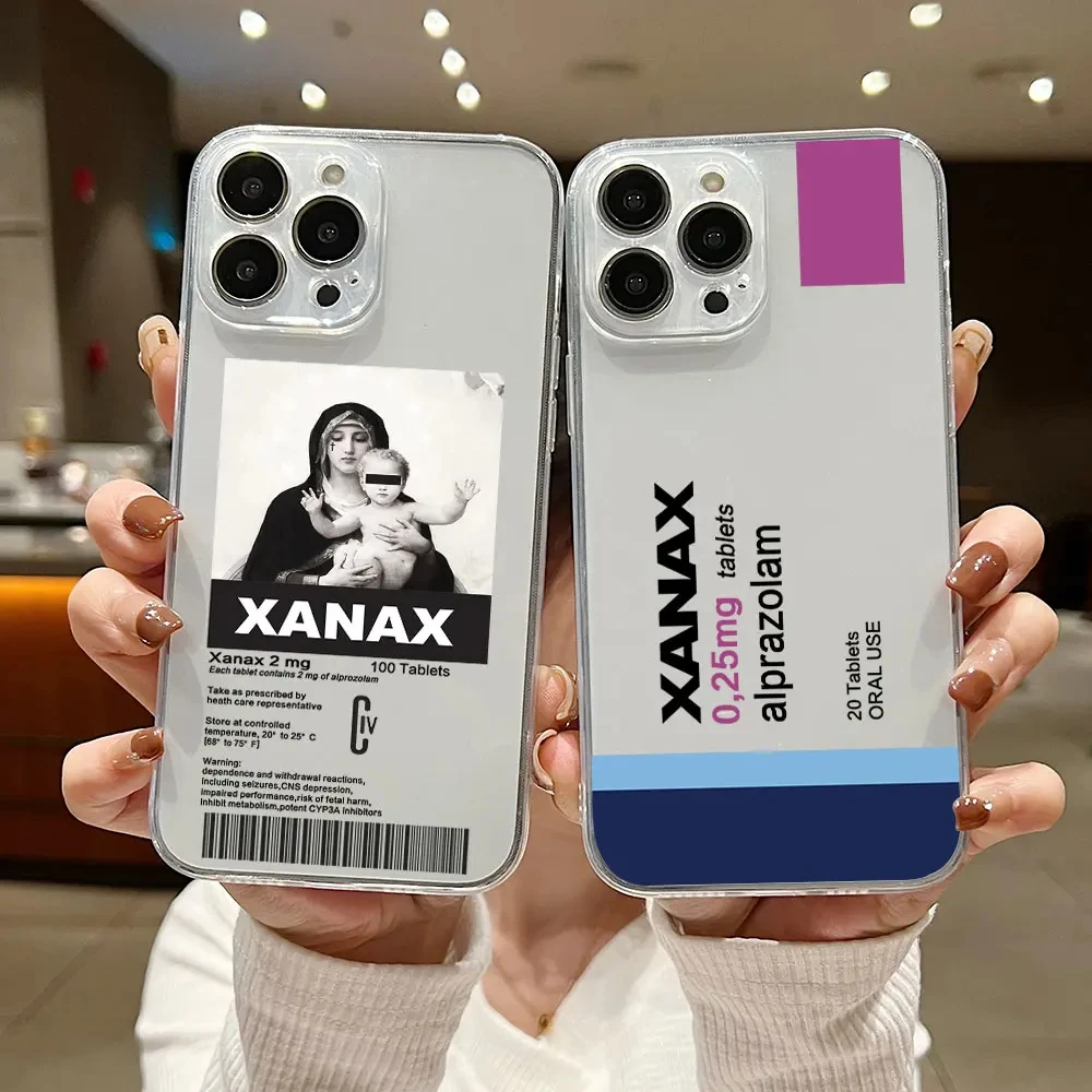 XANAX Chill Pill Phone Case for iPhone 15 14 13 12 11 Pro Max Plus X Xs Max XR SE 2020 8 7 Plus Soft Clear Cover