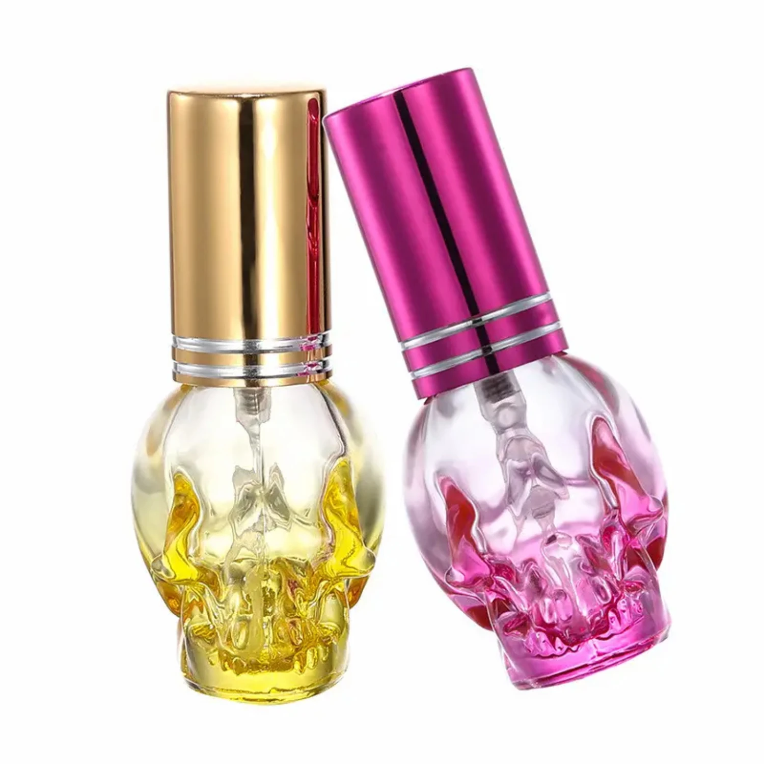 Artisan Glass Skull Perfume Holder Collection: Unique and Enchanting Fragrance Display for Spooky Soirées or Night Out.