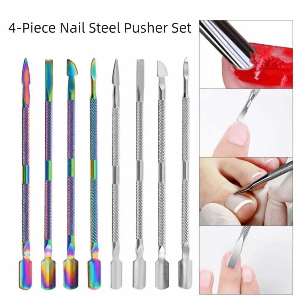 Stainless Steel Cuticle Pusher Double-Ended Beveled Steel Gel Nail Polish Remover Multicolor Double-Sided Pedicure Tool Pedicure