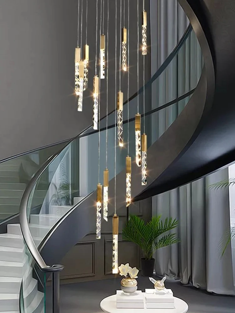 Staircase chandelier duplex villa loft modern minimalist light luxury art mall atmospheric courtyard long lighting fixtures