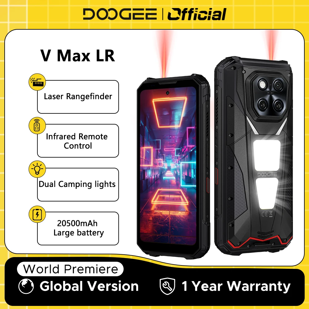 DOOGEE V Max LR Rugged Phone 5G Gemini AI Laser Rangefinder Dual Camping Lights AI Triple Camera 6.78'' Android 15 Mobile phone
