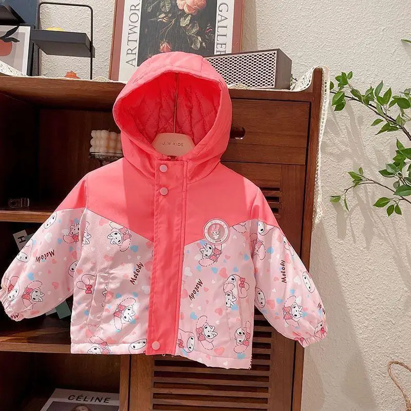 

Детское хлопковое пальто Kuromi с героями мультфильмов Sanrio My Melody Girl Kawaii, уличная куртка с капюшоном для отдыха, ветрозащитная весенне-осенняя одежда, новинка