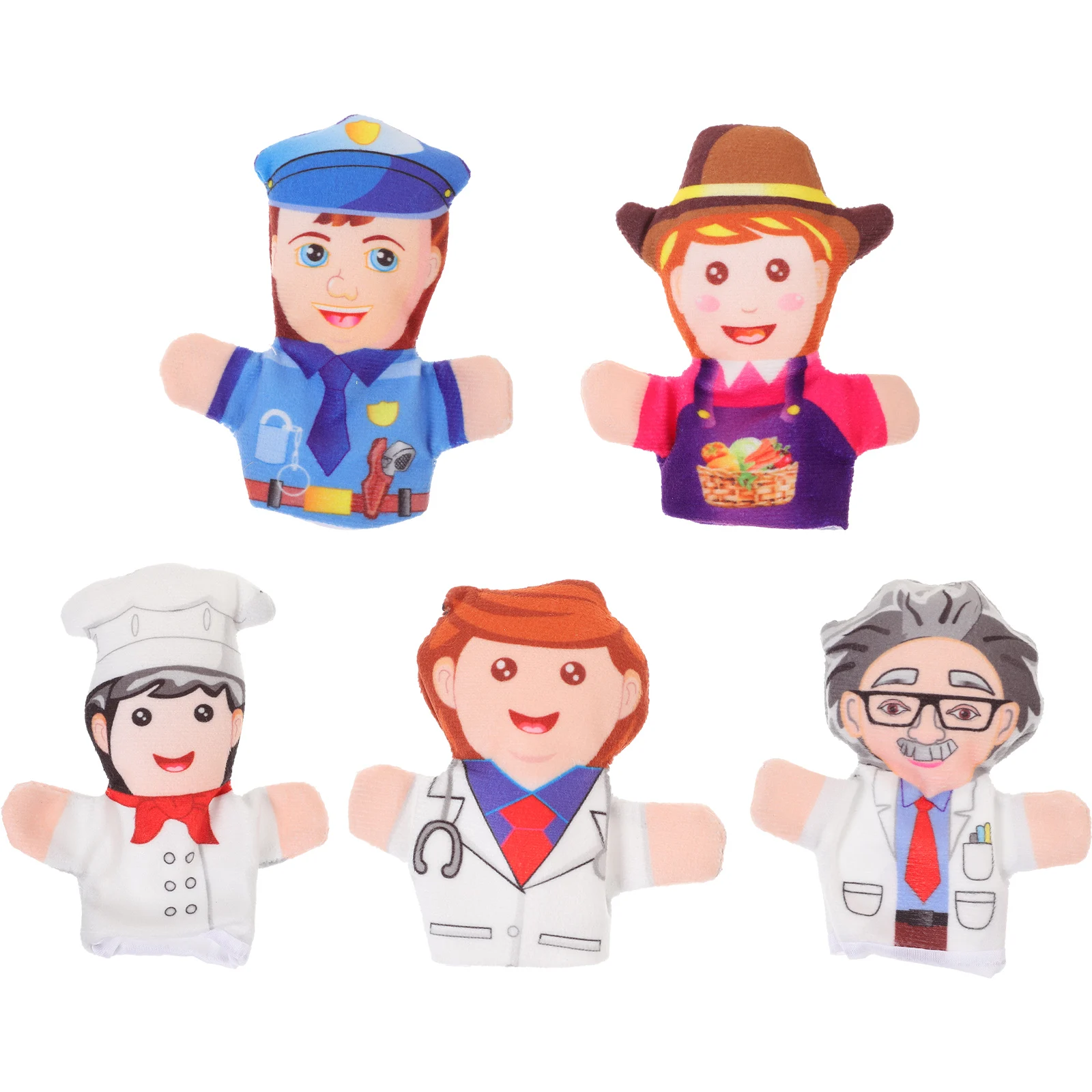 หุ่นนิ้วมือการ์ตูน 5 ชิ้น สำหรับเล่าเรื่อง ฝึกทักษะอาชีพ ของเล่นผ้าสำหรับเด็กเล็ก เล่นสนุกแบบครอบครัว