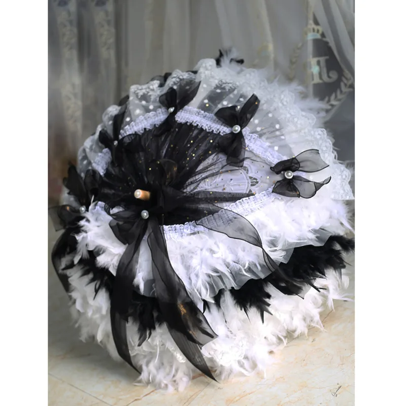 Black Swan\'s Dream Lolita Handmade Lolita Tea Party Flowers Marry Classical Dolls Feather Luo Umbrella Parasol Pesca Cosplay