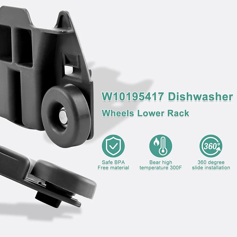 W10195417 Lava-louças Lower Wheels Rack Part, PS11750057, WPW10195417, WPW10195417VP, PS2579553, AH2579553, EA2579553