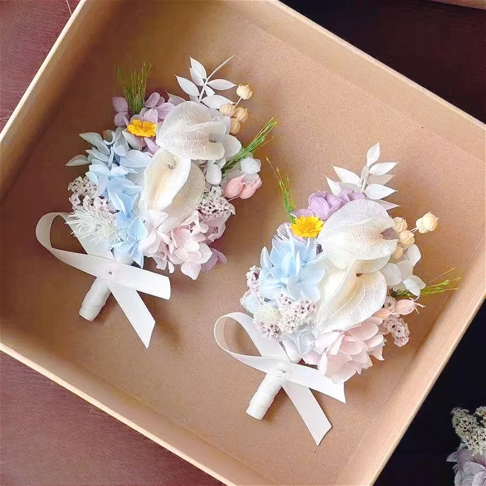 

Morandi Color Niche Literary Preserved Flower Boutonniere for Groom Corsage for Bridesmaid Wedding Couple Wedding Accessories