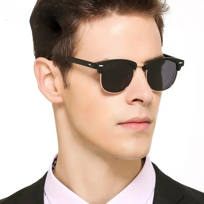 

Half Frame Polarized Sunglasses Man Woman Luxury Brand Designer Sun Glasses Male Retro Rivet Mirror Eyewear Metal Gafas De Sol