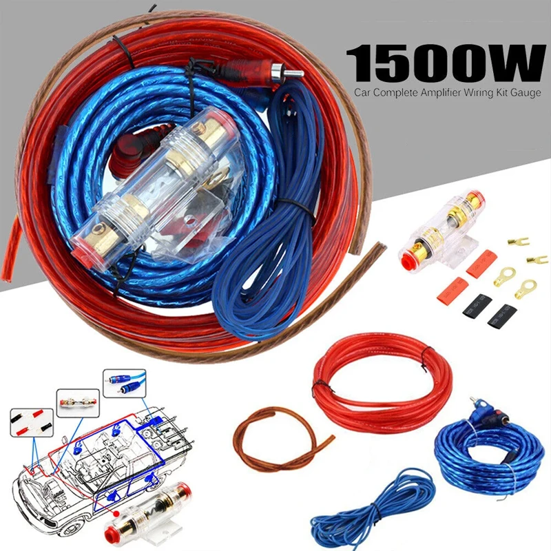 1500W 10GA Car Audio Speakers Wiring Kit Subwoofer Amplifier AMP Wiring 60A Fuse Holder Wire Cable Vehicle Modification Parts