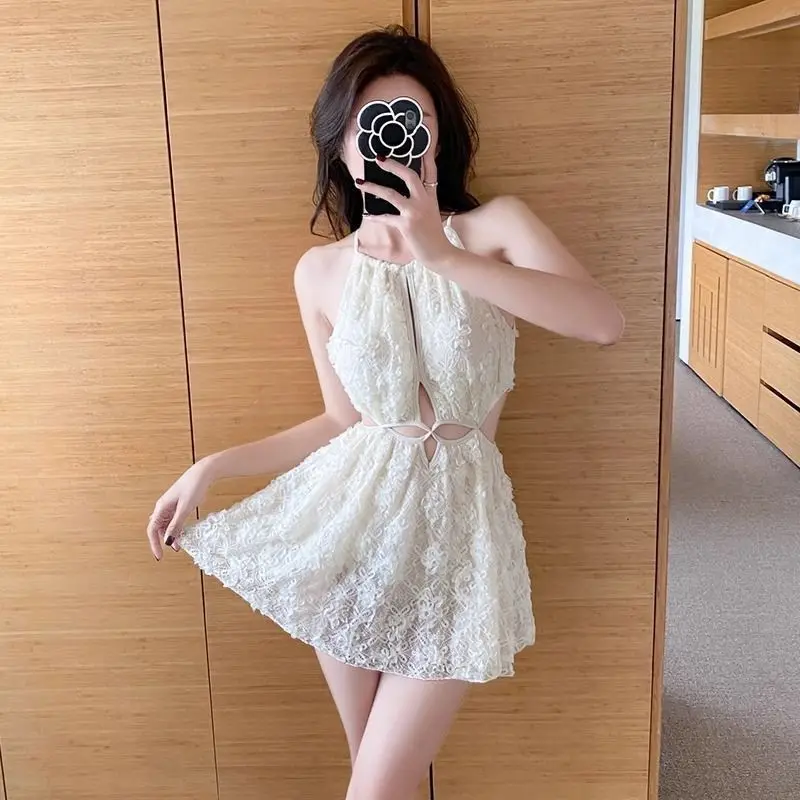 Women's Lace Swimsuit 2026 New Summer Backless Tummy Control Bathing Suit Elegant Conservative One Piece Beachwear