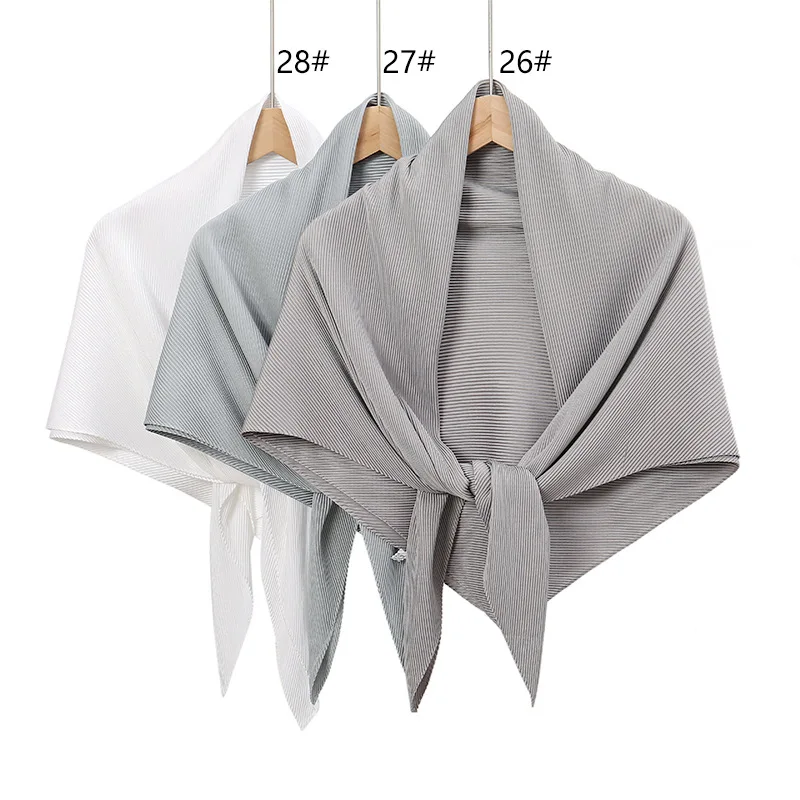 Plain Wrinkle Square Pleated Scarf Satin Shawls Wrap Stole Muslim Hijab 90*90cm Malaysia Kerchief Bandanas Headband Silk Scarves