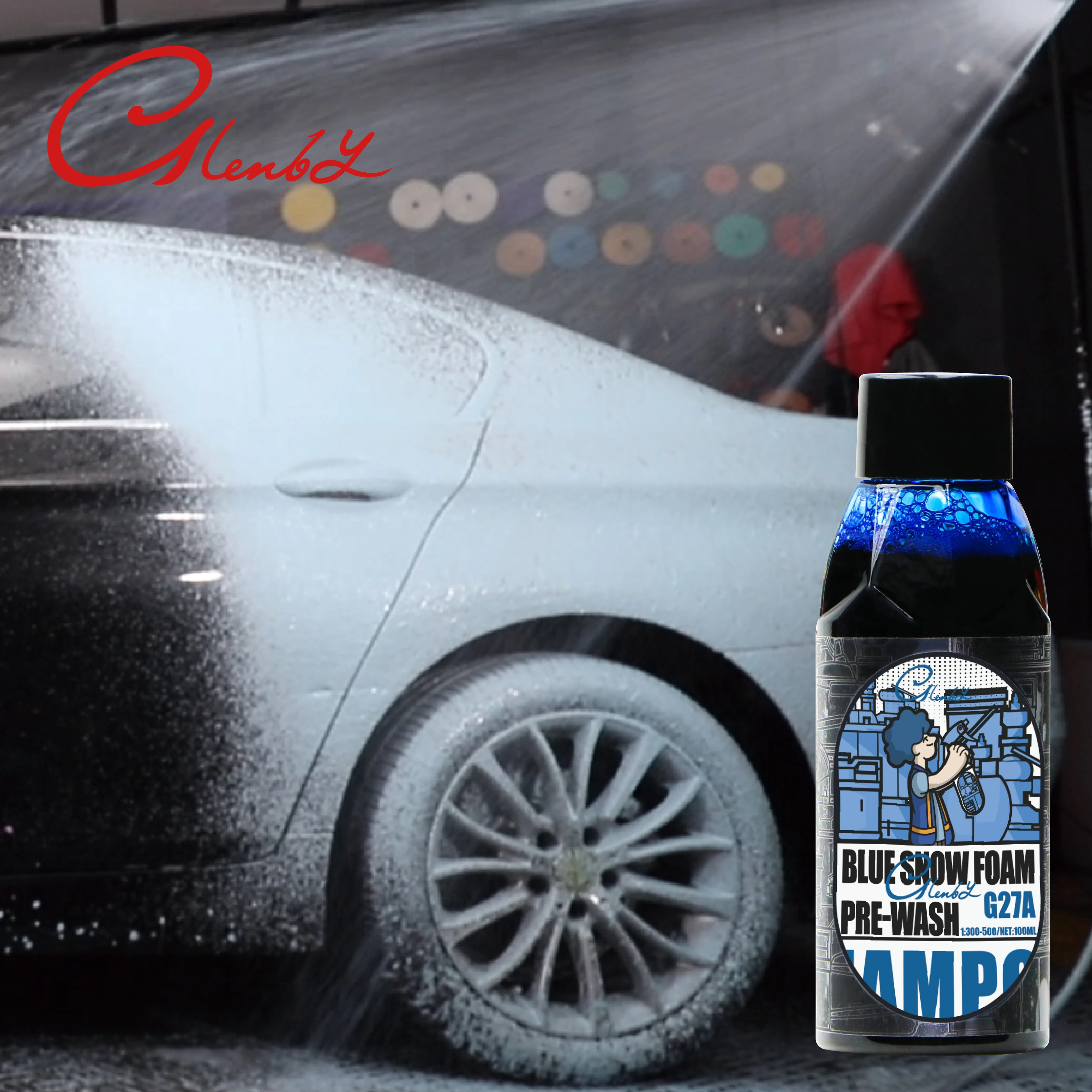 Blue foam pre washing car wash fluid - scratch free car wash, stubborn dirt, repair and gloss, car wash foam, suitable for cars