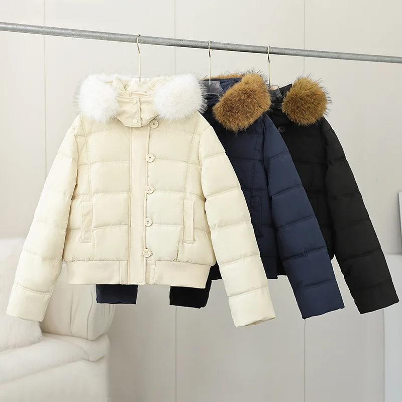 

Women's Winter Thicken Puffer Coat Warm Jacket with Faux Fur Removable Hood Short Warm Quilted Jacket Puffy Bubble Coat