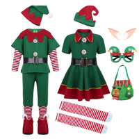 Boys Girls New Christmas Santa Claus Costume Green Elf Cosplay Family Carnival Party Halloween Fancy Dress Clothes Set