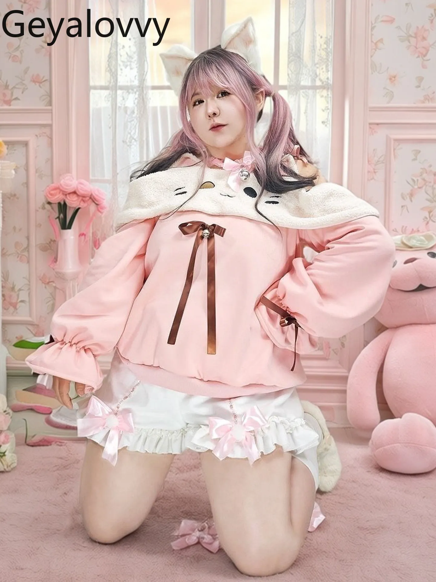 

Большие размеры, осенне-зимние белые плюшевые шорты с эластичной резинкой на талии в стиле Лолиты, теплые короткие штаны на флисовой подкладке с милым бантом