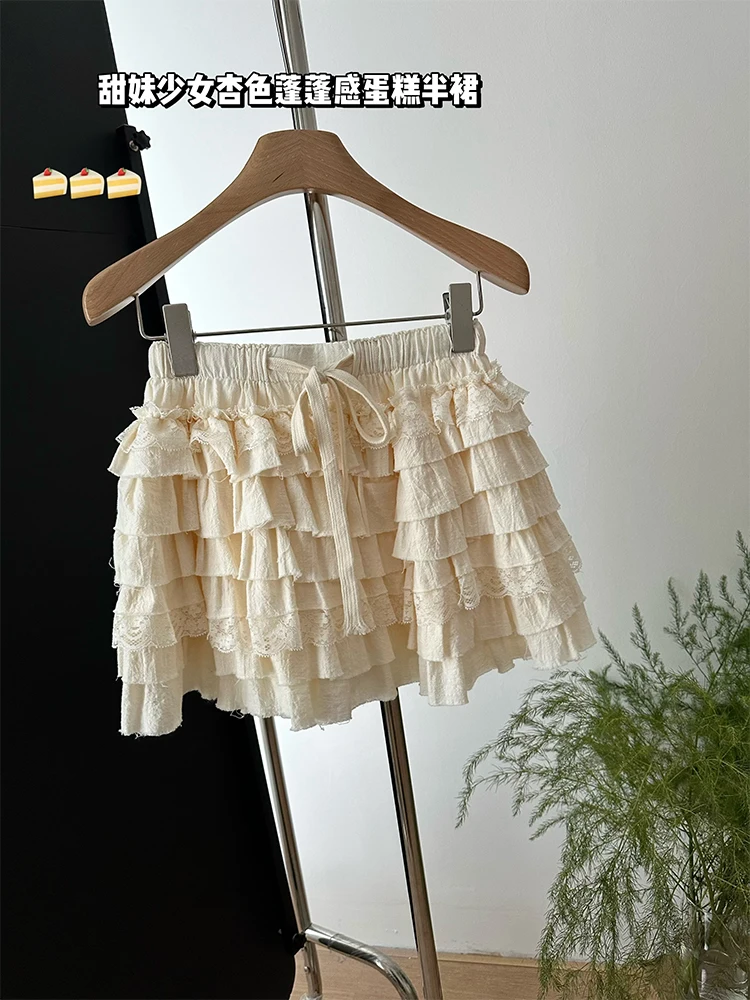 Summer Women Shoujo Girl Sweet 2000s Aesthetic Mini Ruffle Skirt A-line Vintage Korean Fashion Simple Cute Ballet Core Y2k New