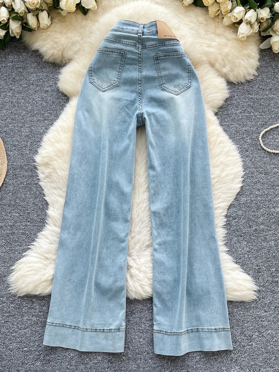 

Широкие джинсы в американском стиле ретро с высокой талией, утягивающие повседневные универсальные прямые брюки для девочек, брюки с девятью точками