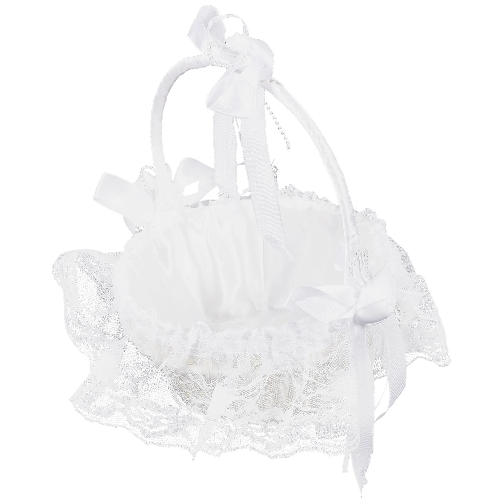 

Flower Girl Baskets White Handle Wedding Lace Petal Storage Baskets for Banquet Party CeremoniesReusable Elegant