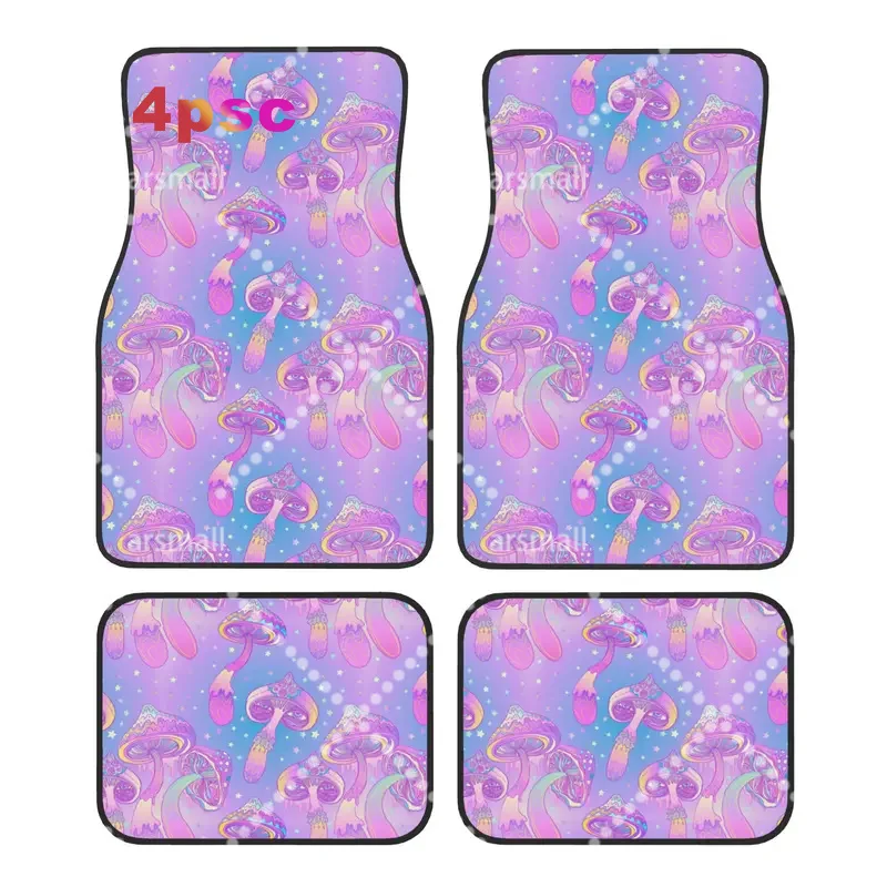 Crystal Velvet Car Floor Mats 4 Pcs Magic Mushroom Trippy Psychedelic Pastel Goth  Universal Car Front Rear Carpets Foot Mats