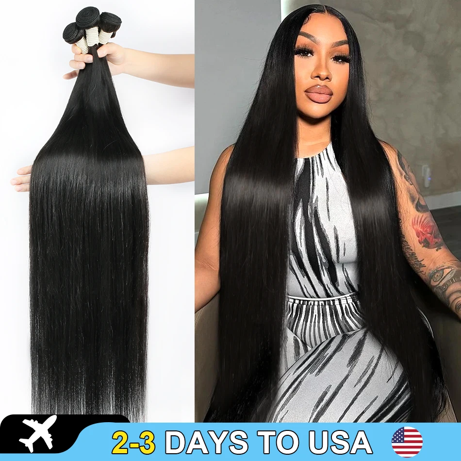 30 36 Inch Long Thick Brazilian Raw Virgin Bone Straight Natural 100% Human Hair Bundles 3/4 Pieces Weave 12A Bundles Extensions