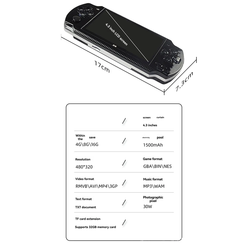 2025 X6 Handheld Game Console 4.3 Inch Screen Mp4 Player Mp5 Game Player 8Gb Support For Psp Game Camera Video E-Book C