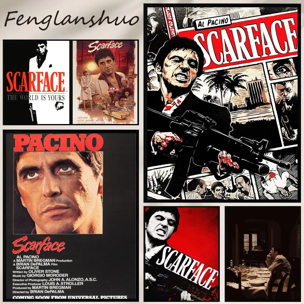 Póster de la película S-Scarface, decoración de pared autoadhesiva impermeable, uso en todas las habitaciones, regalo perfecto