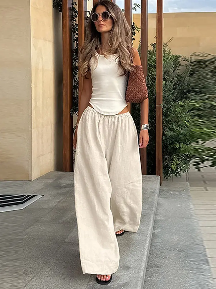

Casual Solid Female Trouser Chic Summer Elastic Waist Wide Leg Pant Fashion Lady Streetwear Commute Office Loose Clothes 2026
