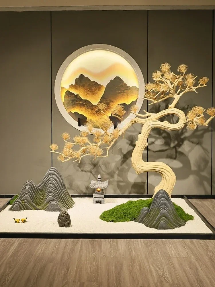 Simulated golden pine tree indoor landscape living room under the stairs combined ornament high-end villa landscaping decoration