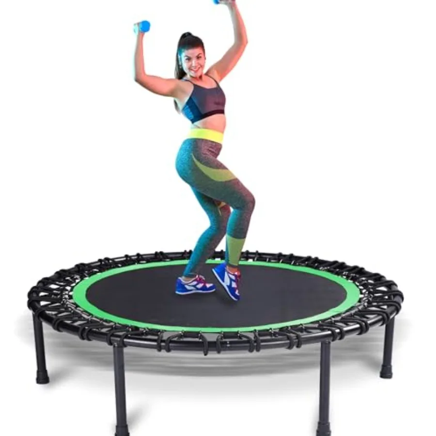 

Mini Fitness Trampoline with Bungees Stable Quiet Rebounder for Adults Steel Frame Black Indoor Outdoor Use