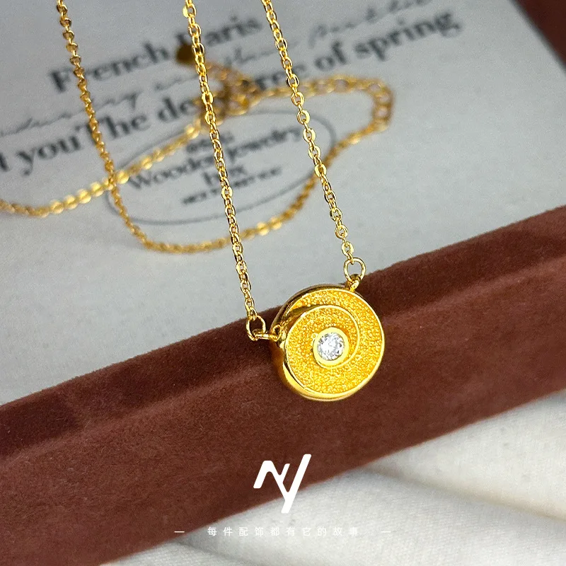 

Luxury Retro Style Inlaid with Zircon Buds Blooming 9999 24K Real Gold Necklace Fashionable Niche Design High-end Women