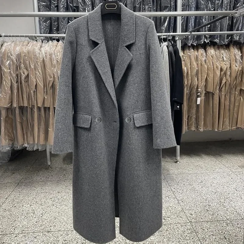 

Шерстяное шерстяное пальто, женский осенне-зимний костюм, шерстяное пальто, кашемировая двусторонняя куртка, верхняя одежда с воротником, женская