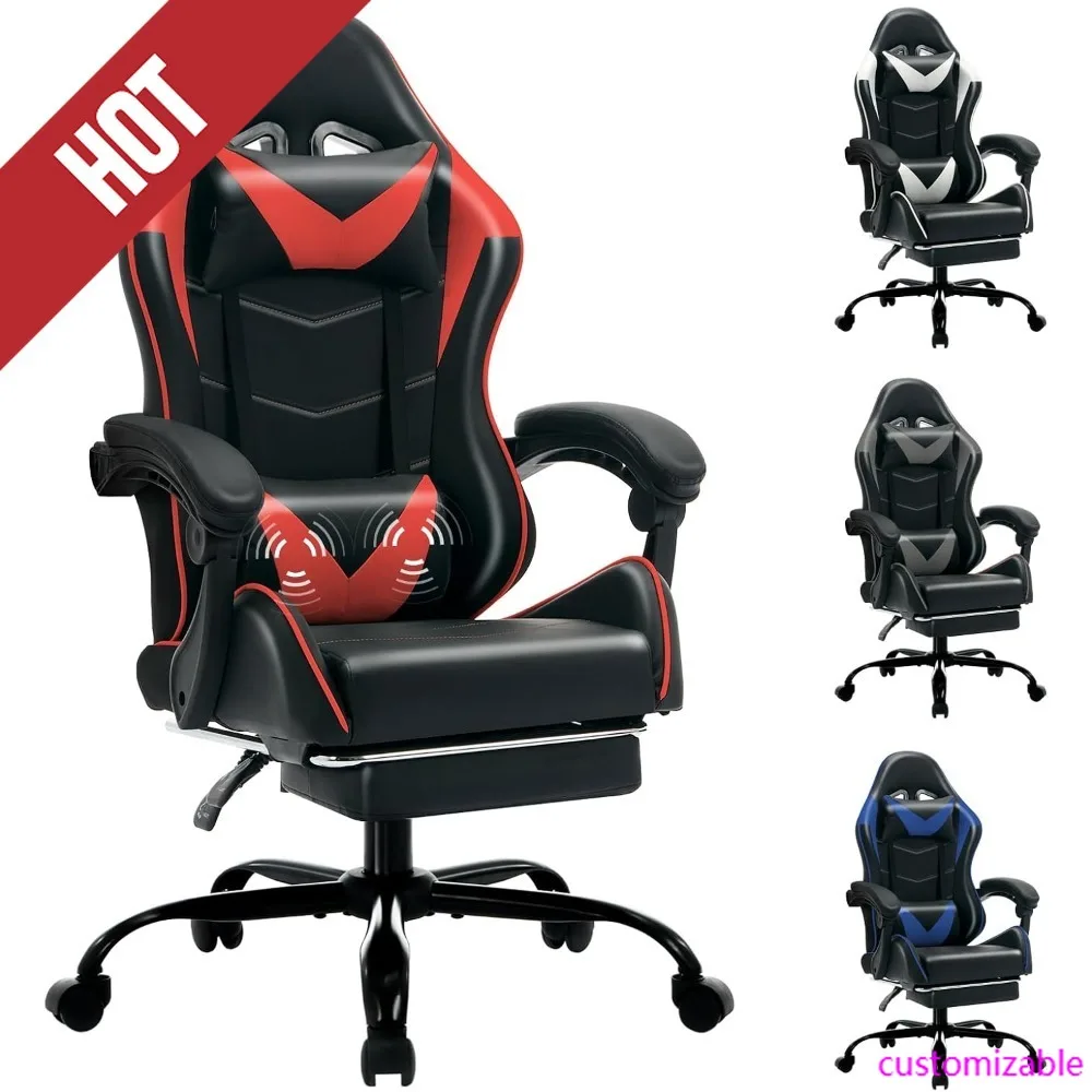 HEIßER-Gaming Stuhl Mit Fußstütze Racing Stil Lenden Unterstützung Massage Video Spiel Stuhl Mit Metall Beinen, Hohe Rückenlehne Liege gamer