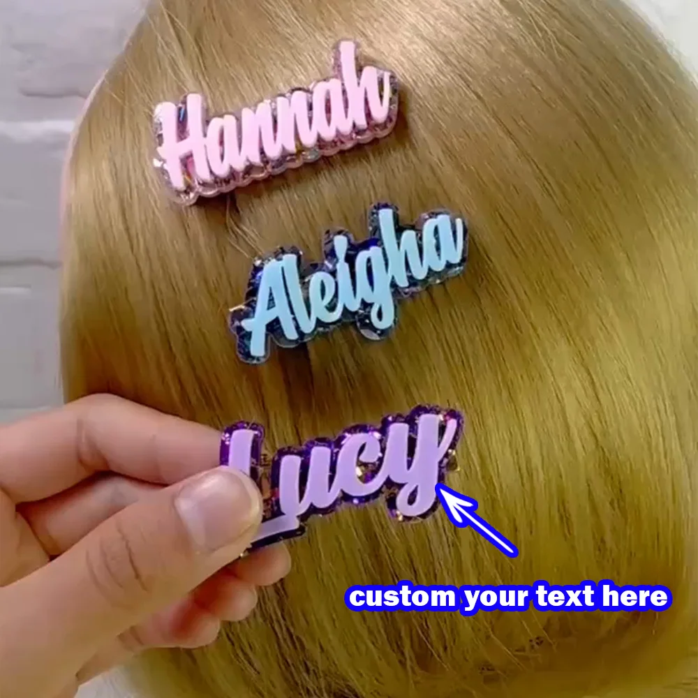 Custom Hair Clip - 1PC Personalized PMMA Comfortable Color Name Laser Engraved DIY Accessory for Daily Use, Teens & Cute Gifts,