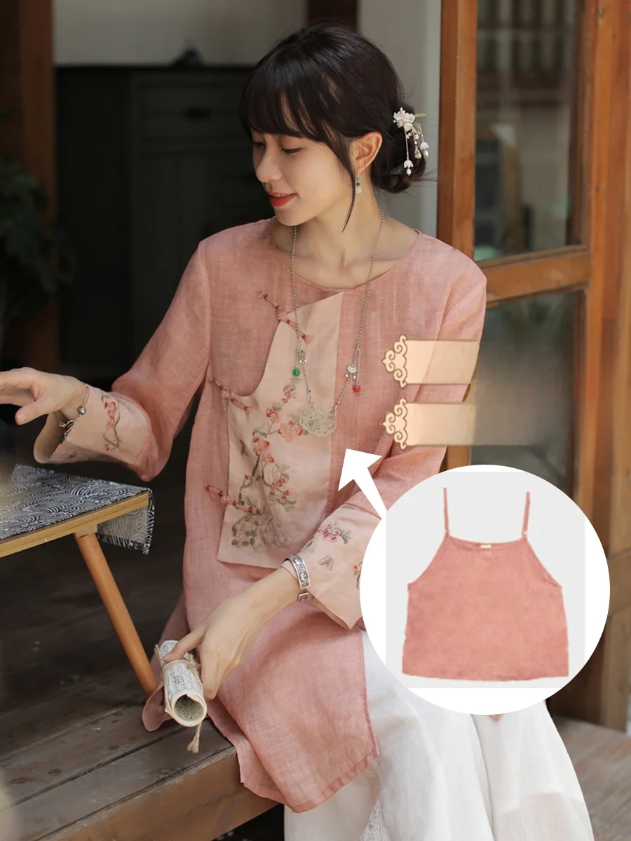 

Летне-осенний кардиган Yuanzheng оверсайз из хлопка и льна, тонкий, на пуговицах, средней длины, женский, традиционный, для чаепития