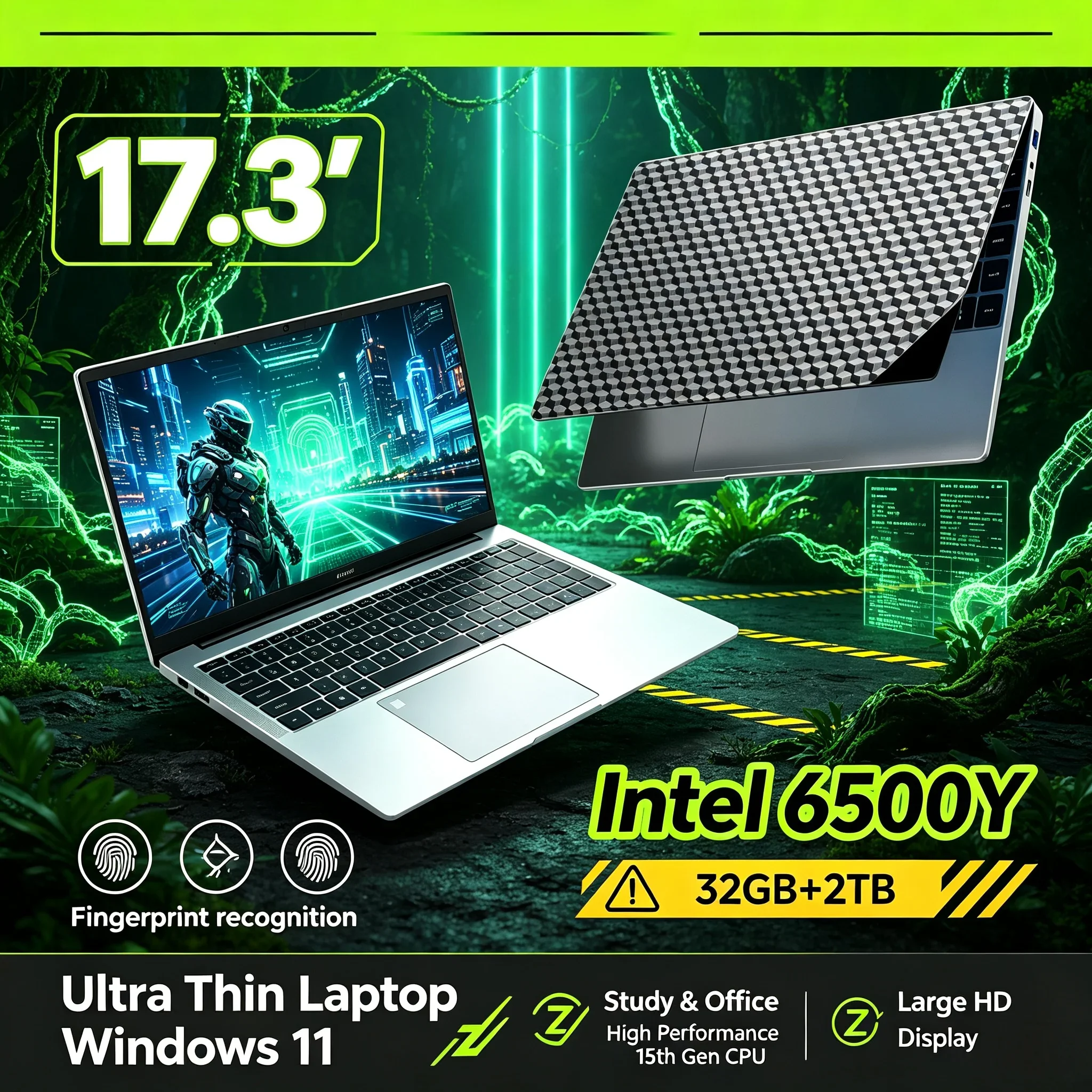 New 17.3'' Inch HD Large Display Notebook Intel 6500Y 32GB RAM 1TB/2TB SSD Win11 WiFi6 BT5.2 Portable Laptop For Office Learning