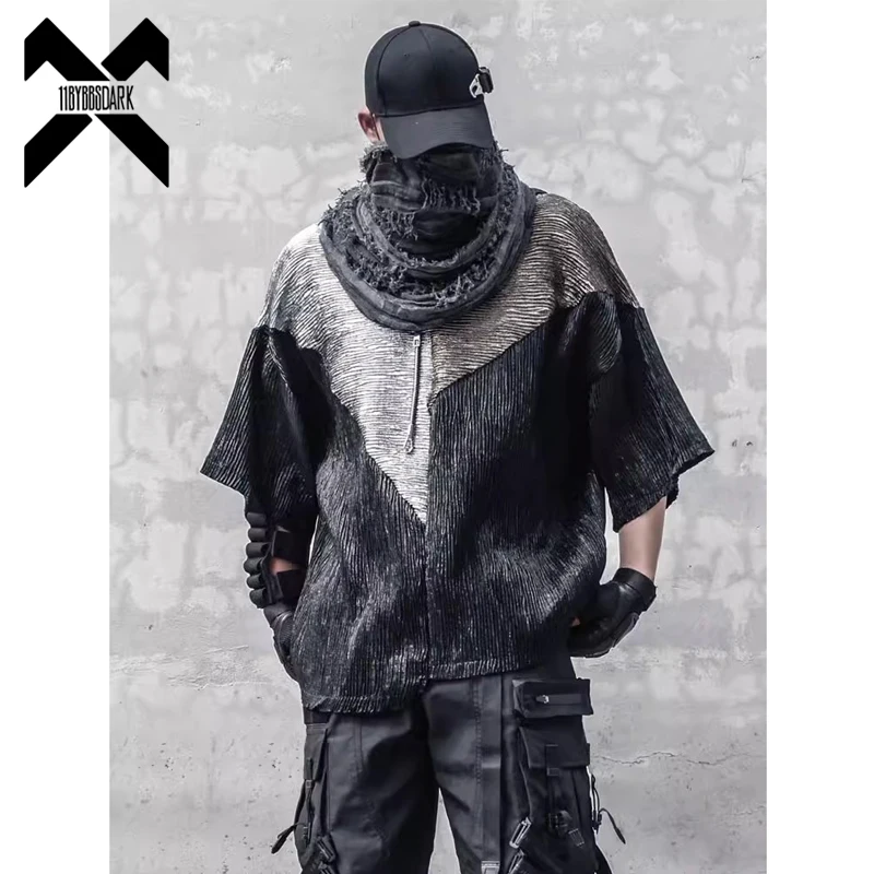 2024 Summer Dark Patchwork T-Shirt Men Techwear T Shirts Hip Hop Streetwear Harajuku Tshirt Black Tees Tops