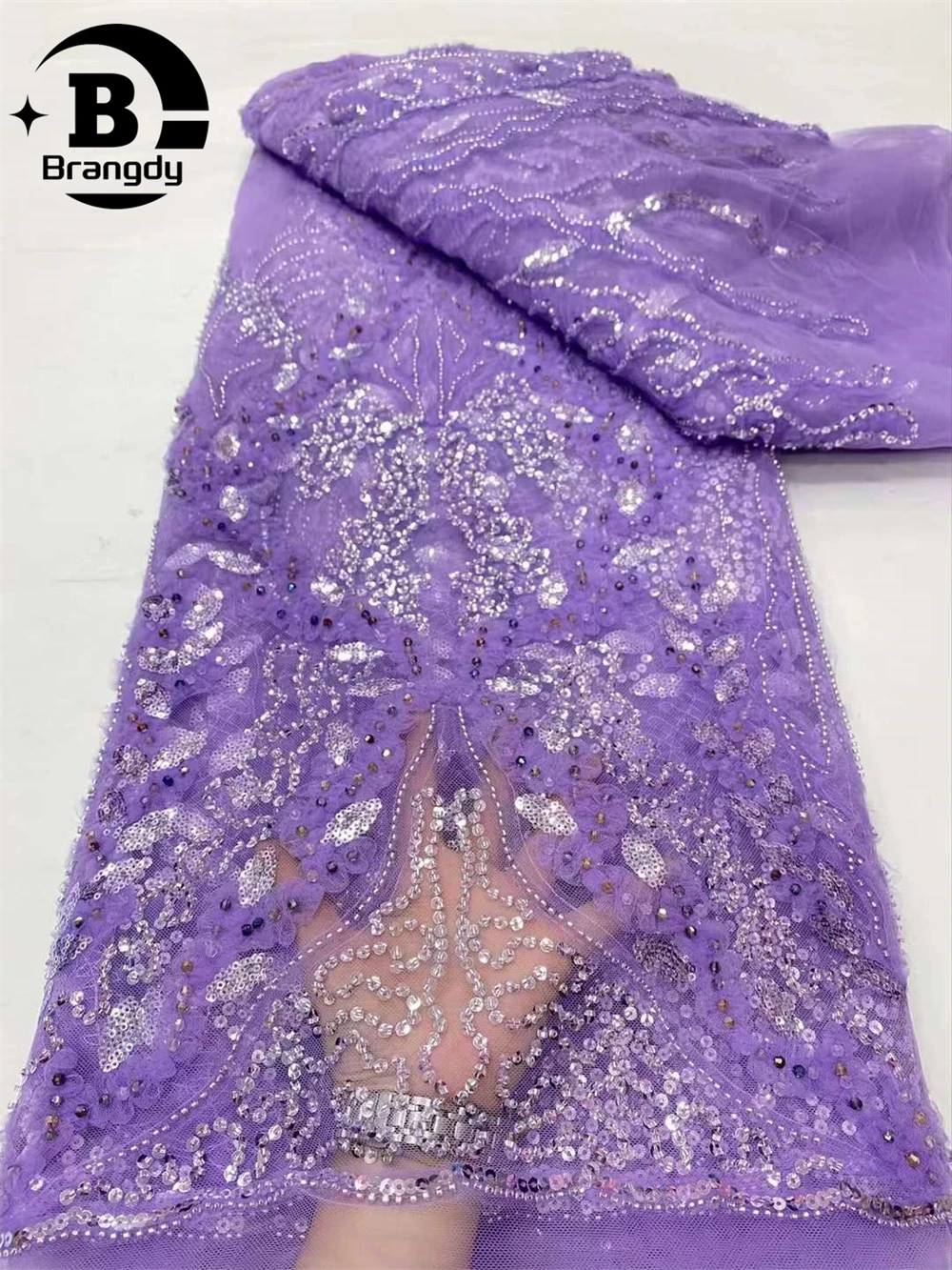 

African Bead Lace Fabric 2024 Fashion Lace Nigerian Embroidery Tulle Lace With Sequins The Latest French Groom Lace Sewn 5 Yards