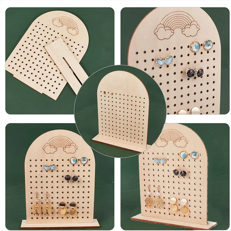 

1Pc Wood Earring Display Stand 144 Holes Wooden Pegboard Display Stand Earring Holder Jewelry Organizer Rack