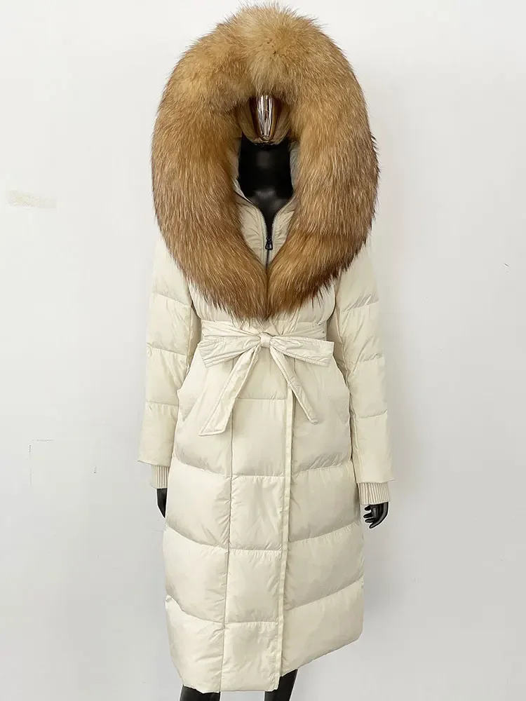 MENINA Winter Thickened Warm 90% White Goose Down Jacket with Naturally Enlarged Fox Fur Collar New Hot-selling Women Clothing